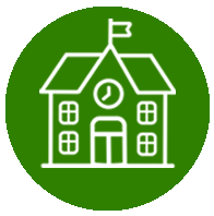 Grön cirkel med en ikon som föreställer en skola