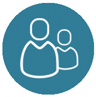 Blå cirkel med en ikon som föreställer människor